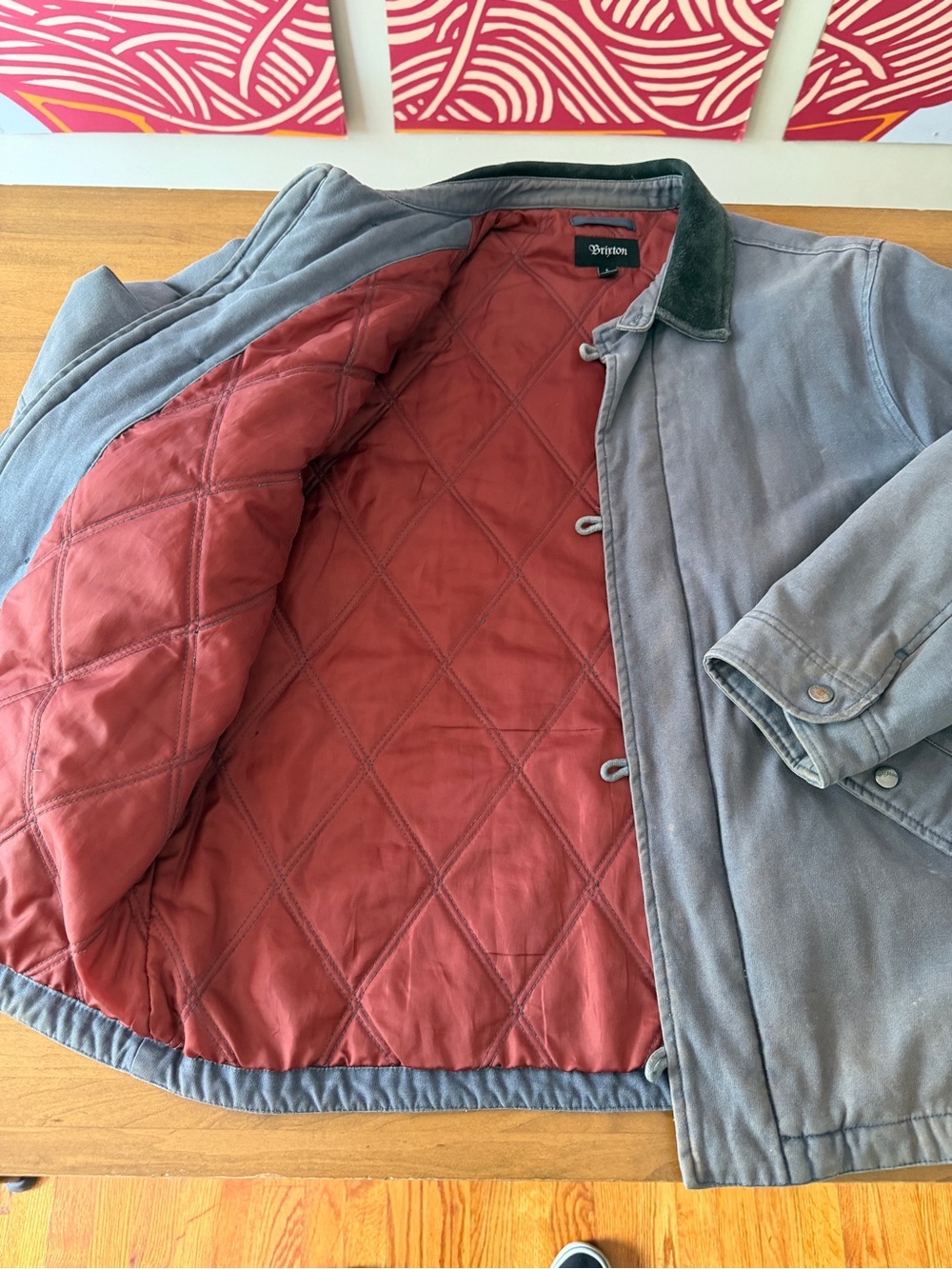 Brixton Men's Slate Gray Canvas Field Jacket with Dark Corduroy Collar - Picture 4 of 5